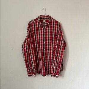 Vintage J. Crew Red / Cream / Blue Madras Plaid Sunwashed Oxford Men’s Large